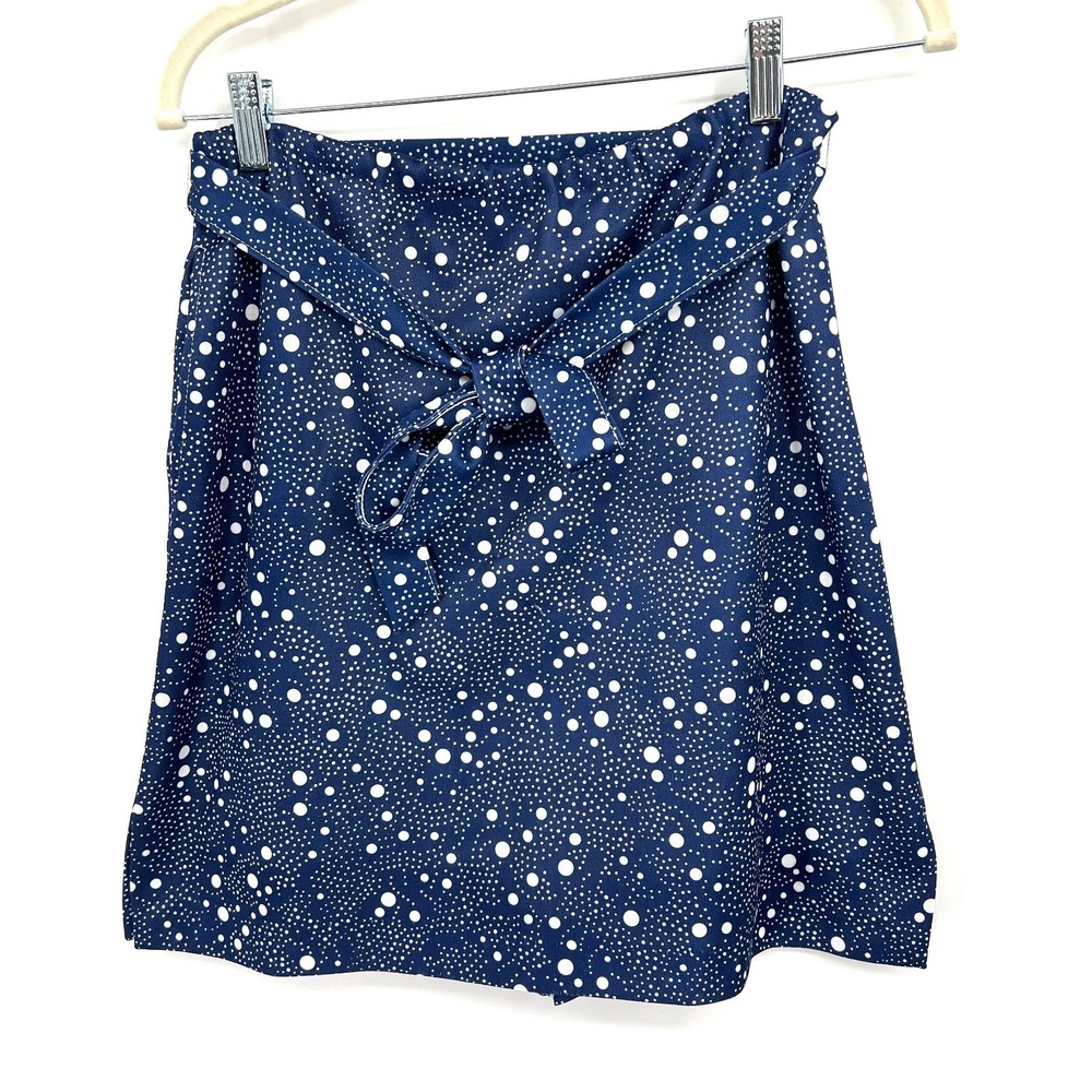 Vintage 70s 60s navy blue polka dot skort a-line retro mod granny coastal M 28